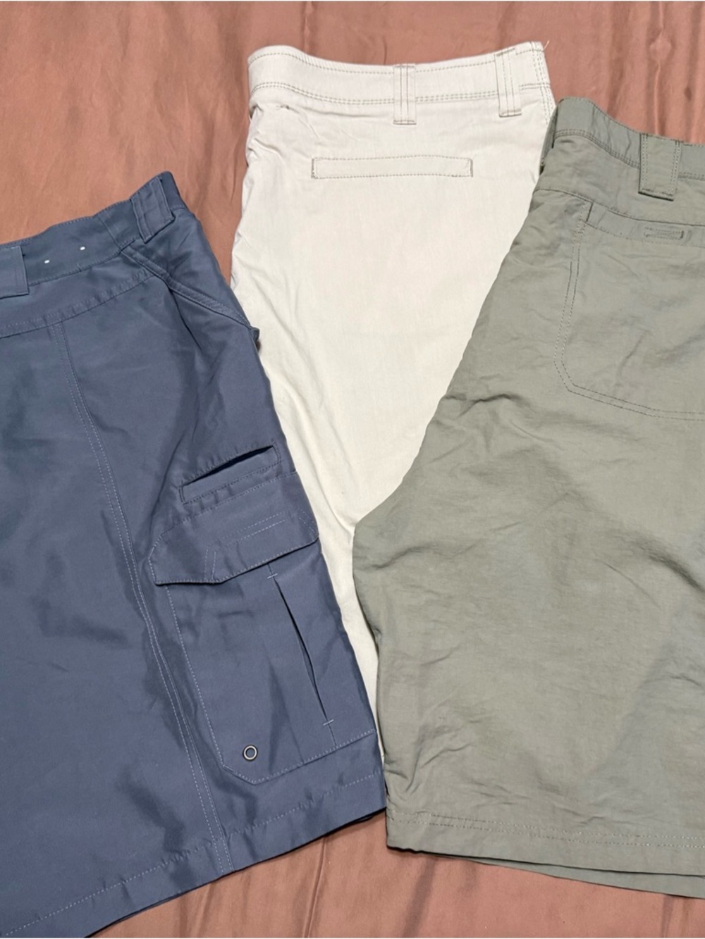 Three Casual Shorts - Blue, White, Sage
